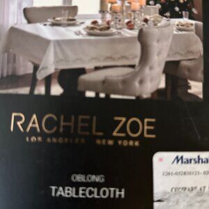 Rachel Zoe 60x104 Oblong Tablecloth Ivory Gold Embroidered Holiday Christmas NIP